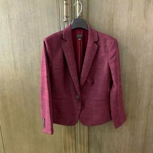 Ann Taylor Maroon Blazer with Black Leather Accents Size 10